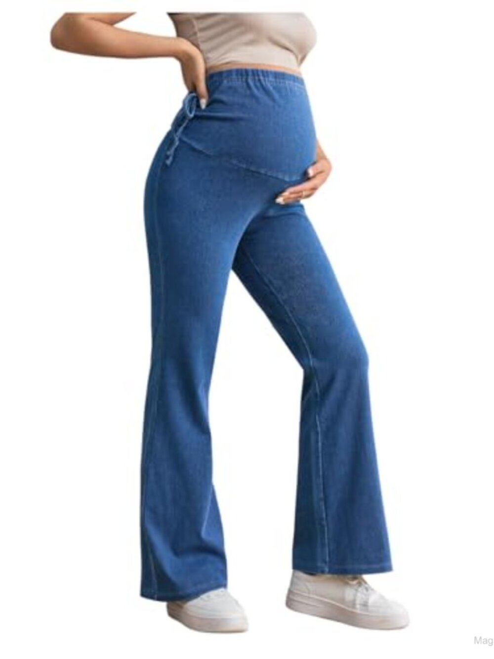 Maternity High Waisted Flared Leg Denim Pregnancy Jeans Adjustable Waist